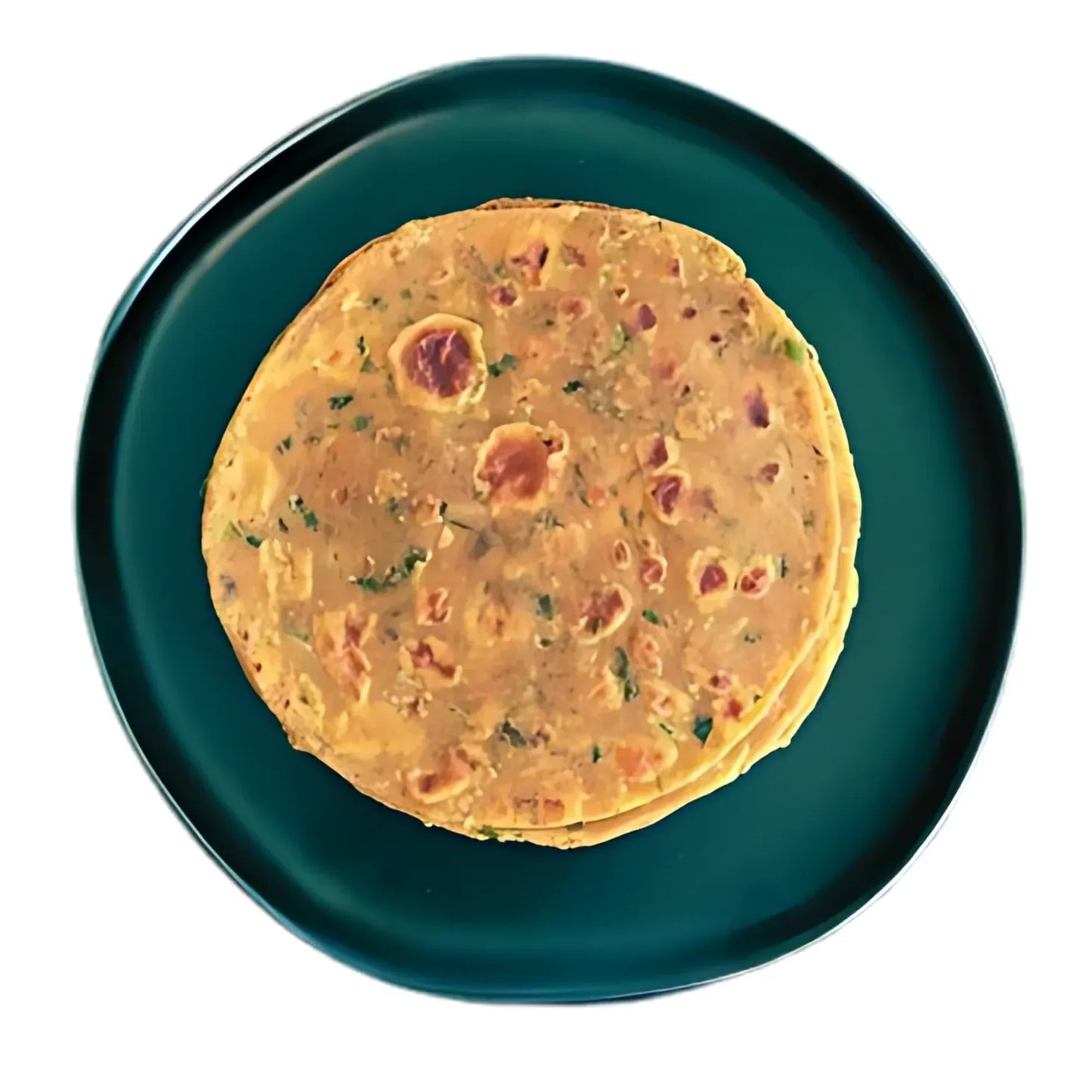Drymfoods Indian flatbread paratha stack on dark plate, ready-to-eat meal