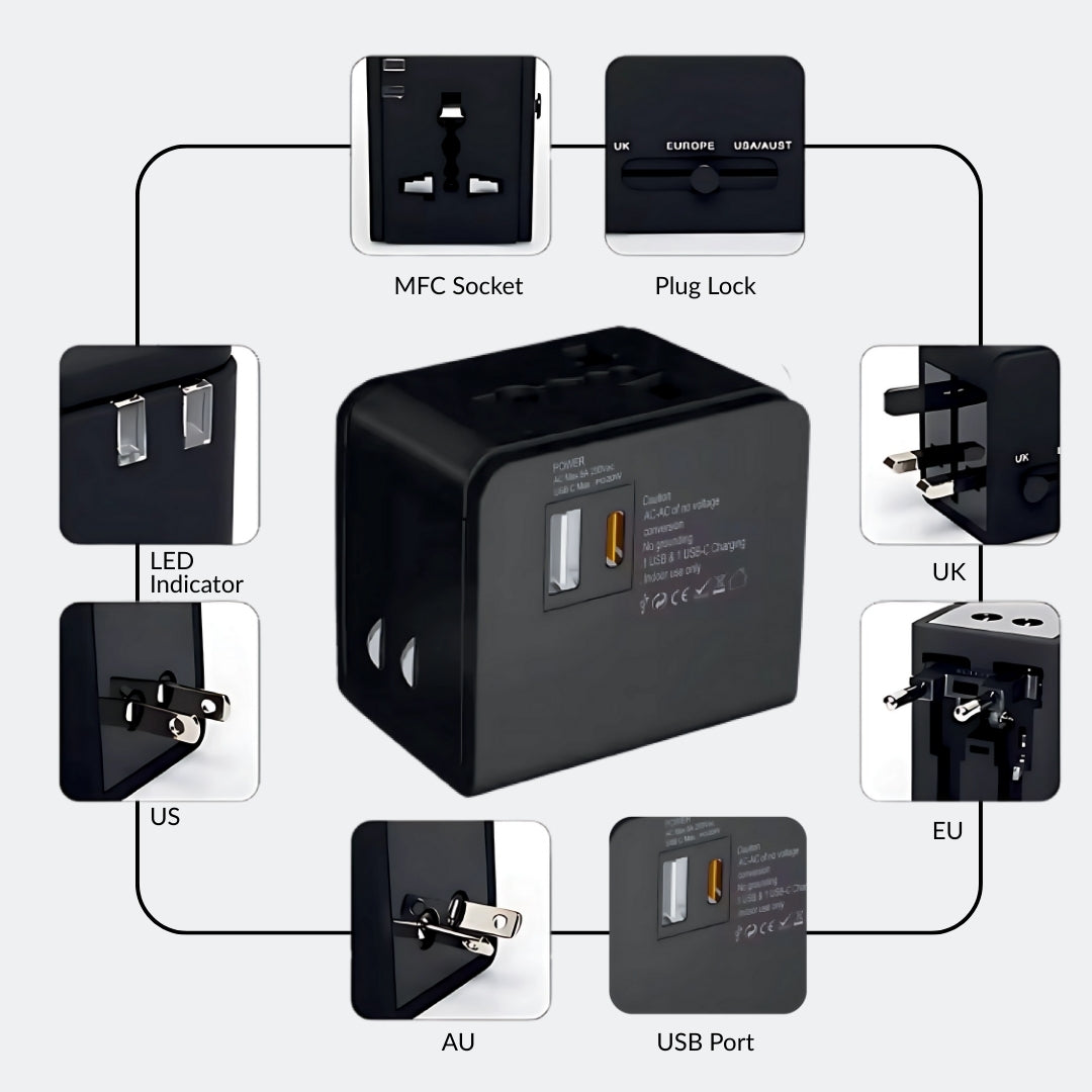 ModishOmbre® Universal Travel Charger | Dual USB-C & USB-A