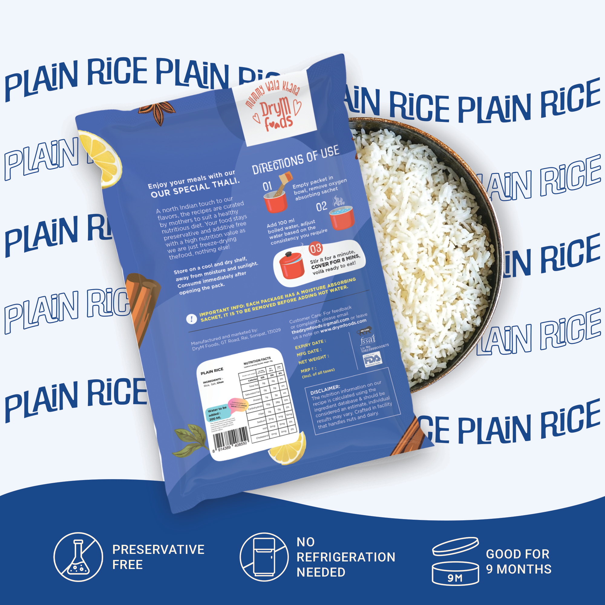 Instant Plain Rice Jain Satvik Friendly – DryM Foods